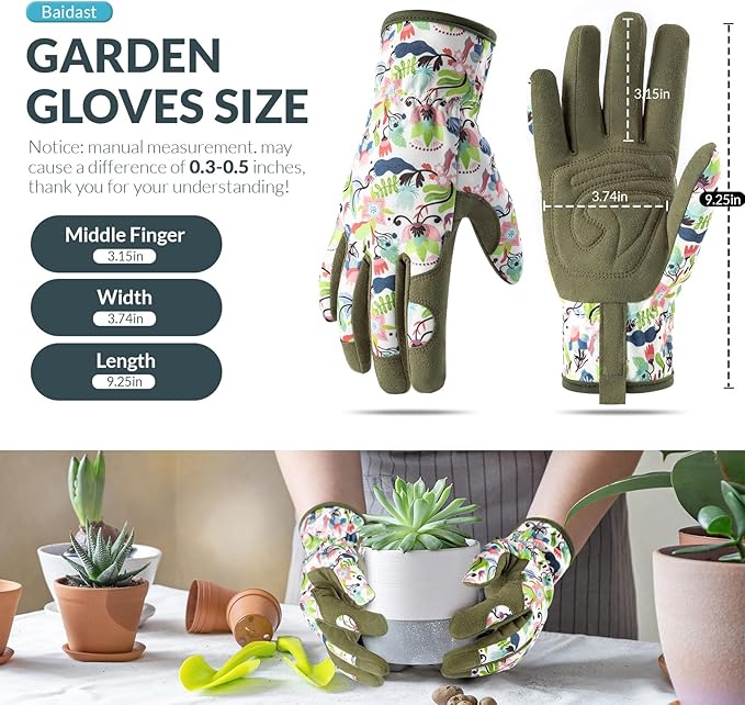 Baidast Gardening Gloves for Women, Breathable Leather Garden Gloves with Grip, Thorn Proof Work Gloves