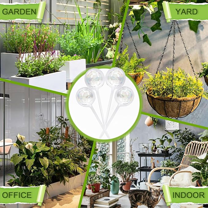 4 Pcs Plant Watering Globes,Rainbow Gradient Glass Watering Devices,Self Watering Planter Insert Plant Accessories for Indoor,Outdoor,Flowerpot,Hanging Plants,Home Garden,8.7" L×2.8" D