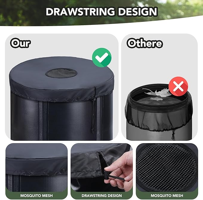 65 Gallon Collapsible Rain Barrel Water Tank - Portable Rainwater Collection System with Spigot Overflow Kit - Water Storage for Garden, Black