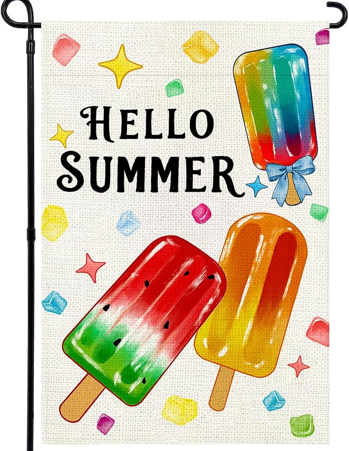 Summer Garden Flag 12x18 Inch, Popsicles Double Sided Small Burlap Flag for Yard Outdoor Decoration