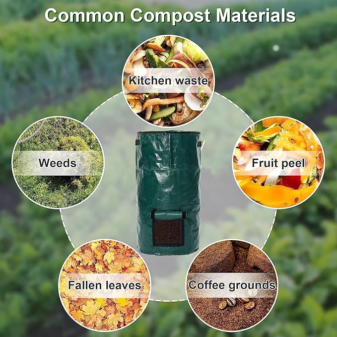 34 Gallon Compost Bin Bags-Outdoor Garden Compost Bin Bags Garden Yard Grow Bags (Green 1 Piece)