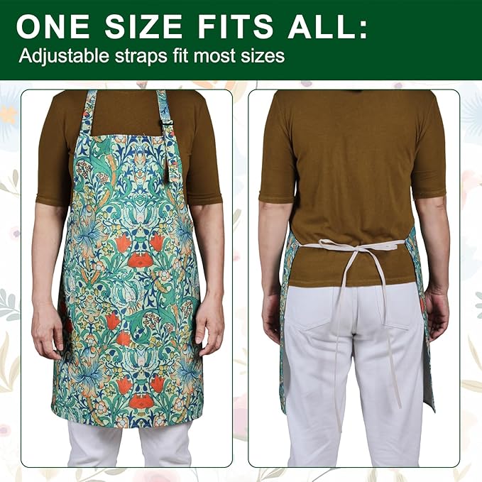 3 Pack Waterproof Floral Aprons for Women, Adjustable Strap Apronwith Pocket Multi-Use for Kitchen, Art, Garden
