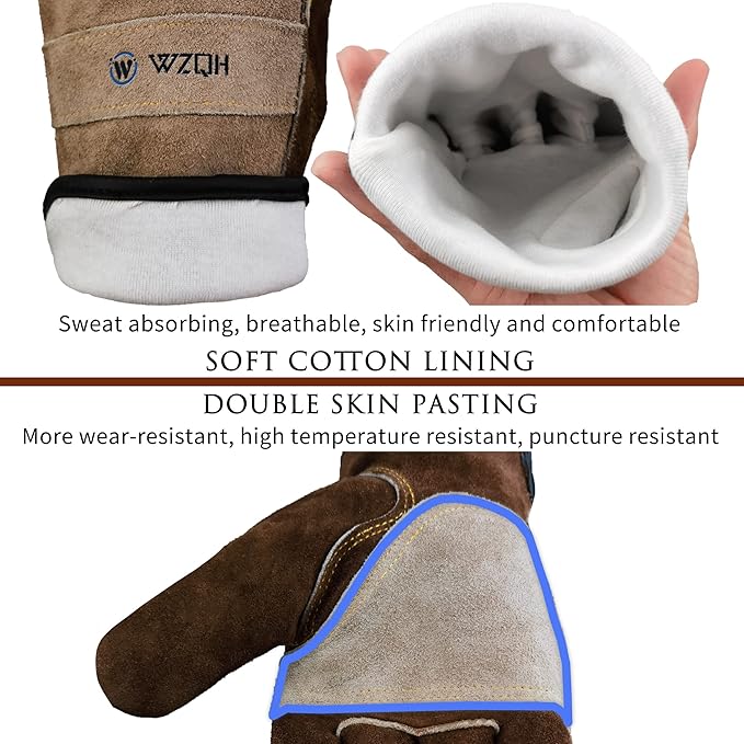 Leather Work Gloves for Men or Women. Large Glove for Gardening, Tig/Mig Welding, Construction, Chainsaw, Farm, Ranch, etc. Cowhide, Cotton Lined, Utility, Firm Grip, Durable. Coffee-grey L