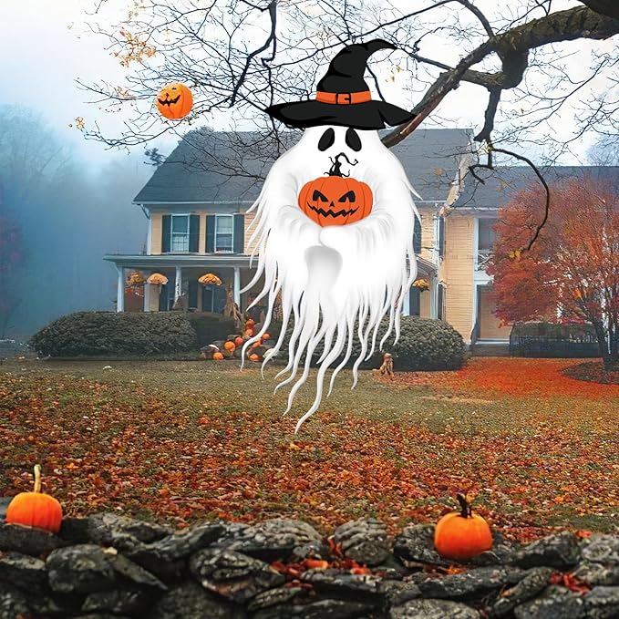 Halloween Garden Flag Outdoor Decorations for Outside Double-Sided Printed, Pumpkin Ghost Winter Yard Flags House Yard Seasonal Decoration 14.5 x 31.8 Inch Treat or Trick