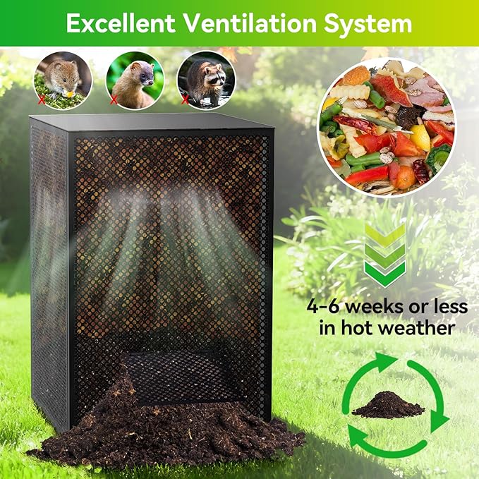 Compost Bin Outdoor with Lid - Large 93/130 Gal Composter 2-in-1 Design, Heavy-Duty Galvanized Steel Perforated Sheet with Rust-Proof Coating, Versatile Outdoor Fence, for Garden, Yard & Kitchen Waste