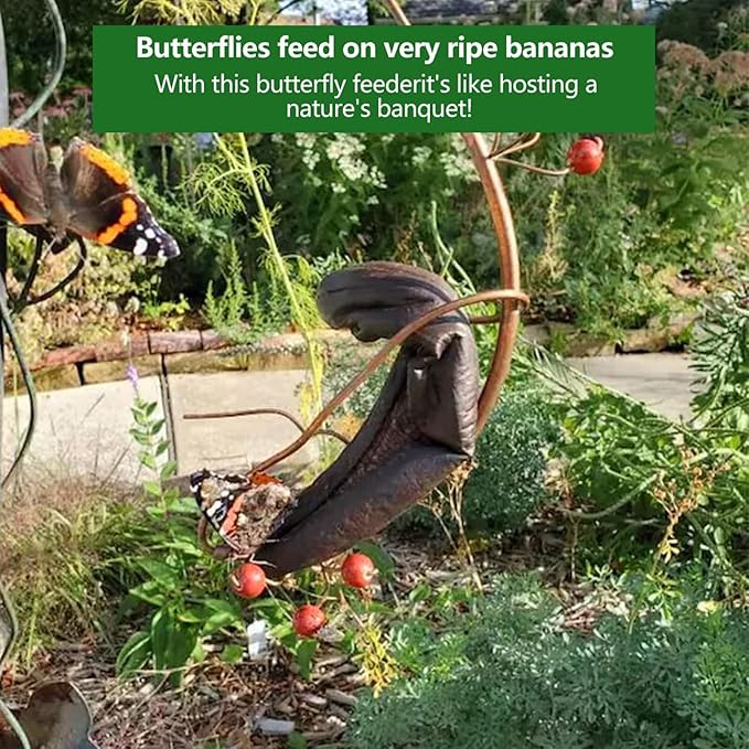 Butterfly Feeders Butterfly Hummingbird Feeder for Outdoor,Mini Hanging Butterfly Banana Feeder, Copper Vine Sturdy Banana Holder, Attract Butterflies, Bees and Birds to Your Garden (1)