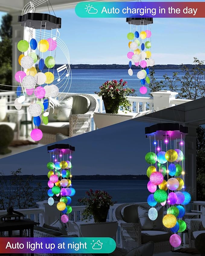 Solar Wind Chimes for Outside, Pastel Hanging Easter Lights with 2 Modes, Solar Shells Light Gifts for Mom Grandma Girls, LED Outside Decorative Mobile Lights for Garden Yard Patio Decor