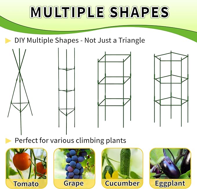 TCBWFY 4-Pack 63-Inch Adjustable Tomato Cages, Heavy-Duty Metal Plant Support Trellis for Garden and Pots, DIY Tomato Stakes, Height Adjustable 16 to 252 Inches
