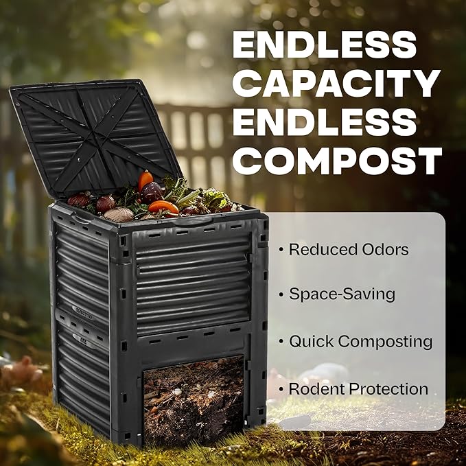Idzo 80 Gallons Capacity Garden Compost Bin Outdoor, High-Density Polyethylene Outdoor Composter Bin with Efficient Aeration System for Quick Composting, Space-Saving