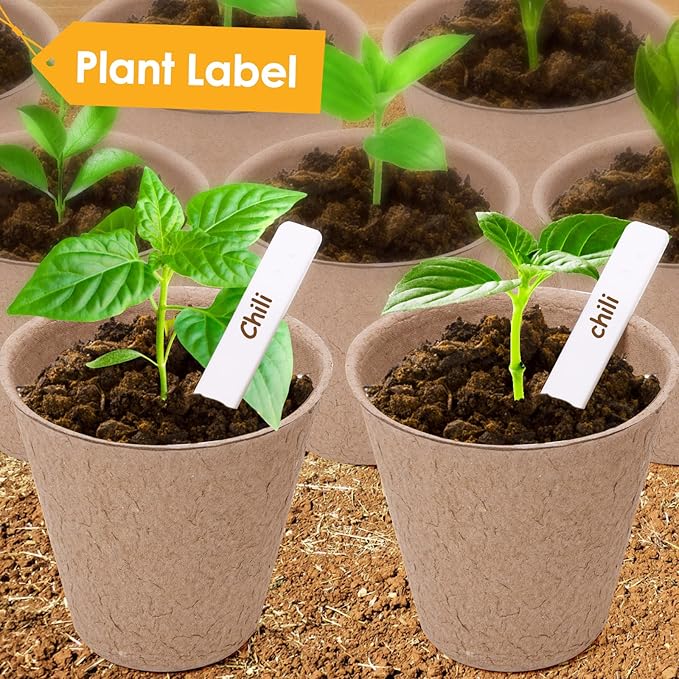 3” Peat Pots Seedling Pots Plant Starters Bulk 100 Pack Seed Starter Pots Biodegradable Plant Cups with Labels, Mini Seedling Tools for Garden Germination Nursery Pot