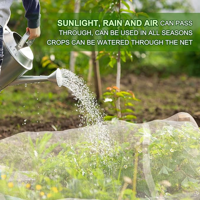 Garden Netting, Jevrench Durable Ultra Fine Garden Netting, Garden Plant Cover Row Cover Makes Plants, Vegetables, Fruits, and Flowers Grow Better (10ft x 100ft)