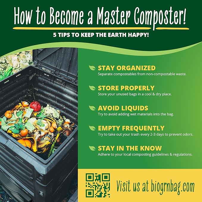 30-33 Gallon Compostable Trash Bags Flat-Top 30 Bags Heavy Duty1.57 Mil, 124.92 Liter Large Lawn and Yard Waste Bag green for Outdoor Garden ASTM D6400, US BPI and OK Compost Home Certified
