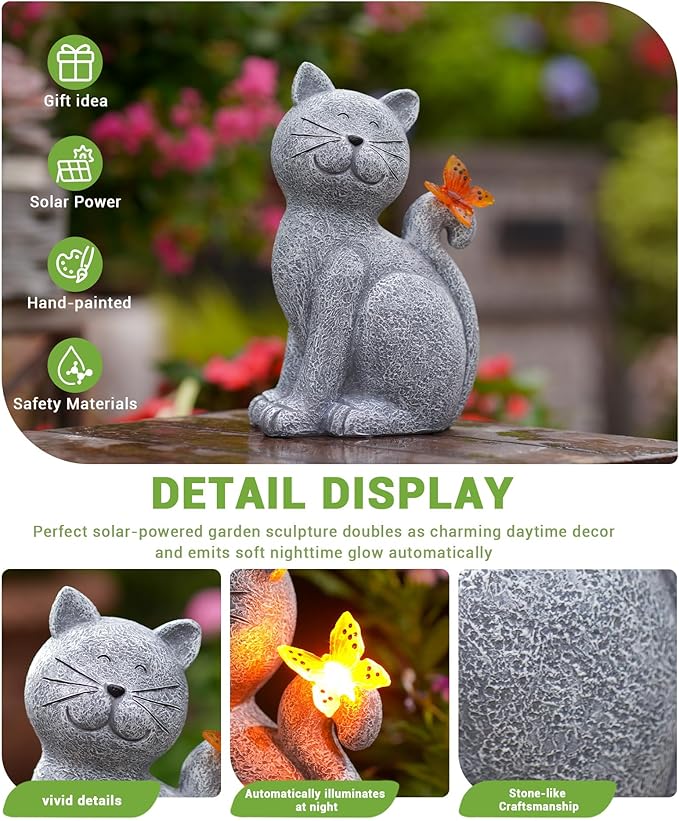 Nacome Cat Outdoor Statues for Garden: Outside Decor with Butterfly Clearance for Yard Art Lawn Ornaments Porch Patio Balcony Home House for Grandma Mom Women