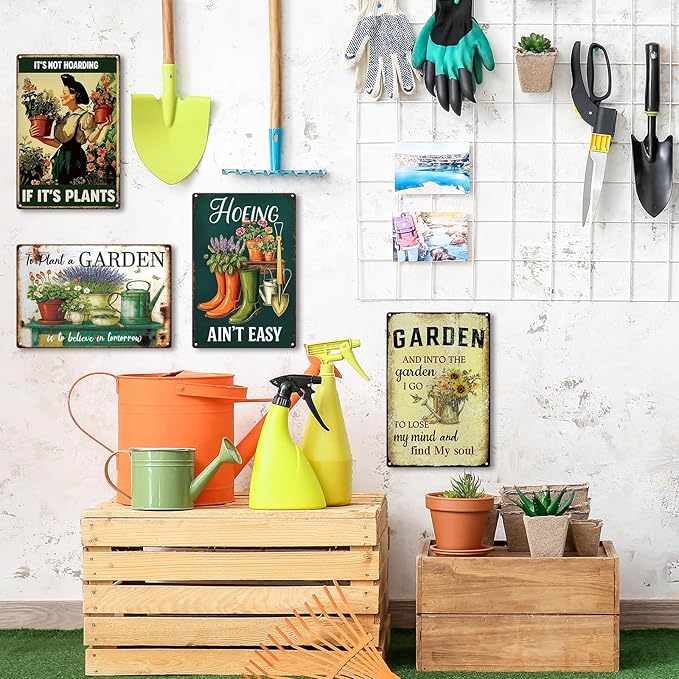 10 Pcs Vintage Funny Garden Metal Sign 12 x 8 Inch Rustic Garden Sign Retro Flowers Plant Greenhouse Wall Decor for Women Outdoor Indoor Home Patio Country Plant Lovers