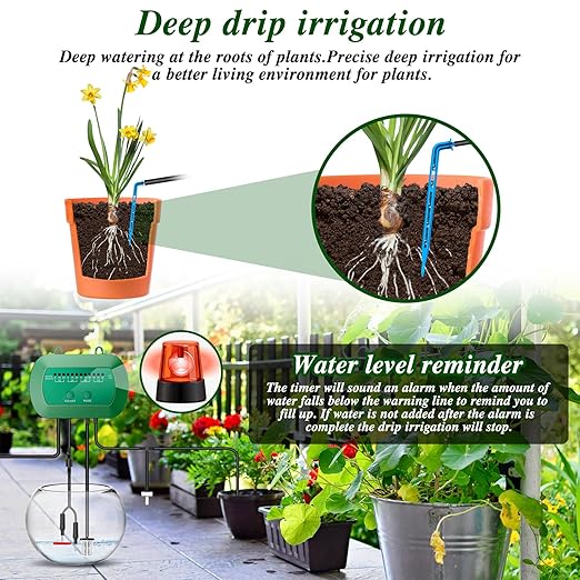 Solar Automatic Watering Kit for Garden, Automatic Drip Watering System with 15 m Watering Hose, Automatic Watering Timer for Holidays, Balconies, Flower Pots, Plants