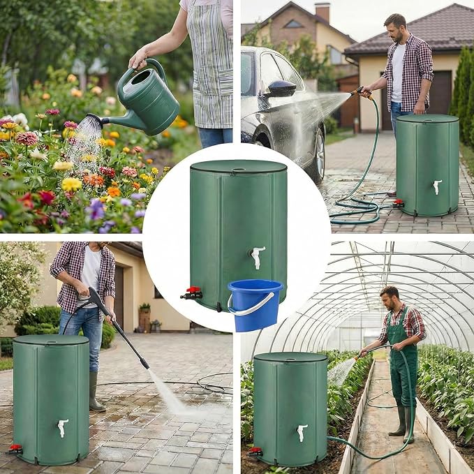 132Gallon/500L Collapsible Rain Barrel, Foldable PVC Rain Barrels with Spigots, Top Mesh Overflow Valve, Suitable for Collect Rainwater from Gutter for Garden Lawn, Cleaning Floors