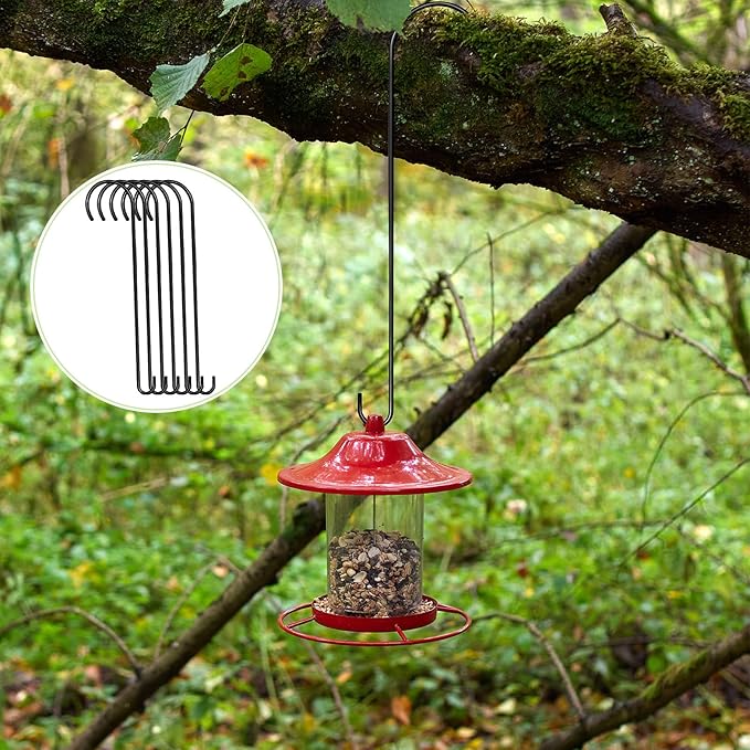 12 Pack 24 Inch Long S Hooks for Hanging Plants, Heavy Duty Metal Tree Branch Hangers Extenders for Bird Feeders Flower Baskets Wind Chimes Black Vinyl Coated Garden Hook