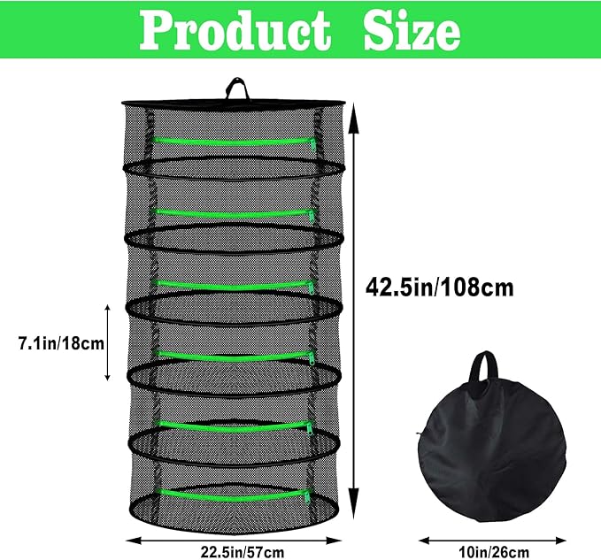 6 Tier Mesh Zippered Herb Drying Rack Hanging with Hook, Outdoor Foldable Drying Tents for Plants, Seeds
