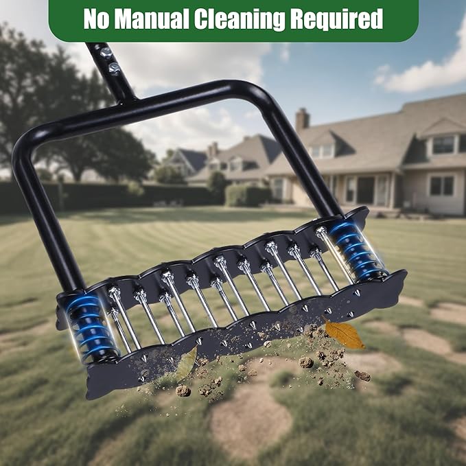 Manual Lawn Aerators with 14 Iron Spikes, Lawn Aerator Tool, Spring-Loaded Design Lawn Air Aerator Tool, Metal Manual Push Aerator, Lawn Tool for Loosening Soil Aerating Patio, Yard