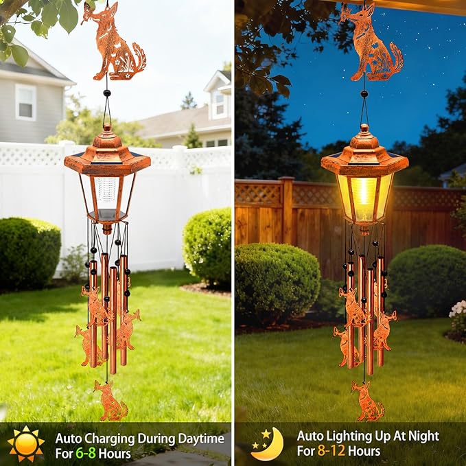 Large Solar Dog Wind Chimes with Wind Catcher/Solar Decor Light to Create a Zen Atmosphere Suitable for Outdoor, Garden, Patio Decor Classic Bronze Wind Chimes as A Sympathy/Memorial Gift for Unisex