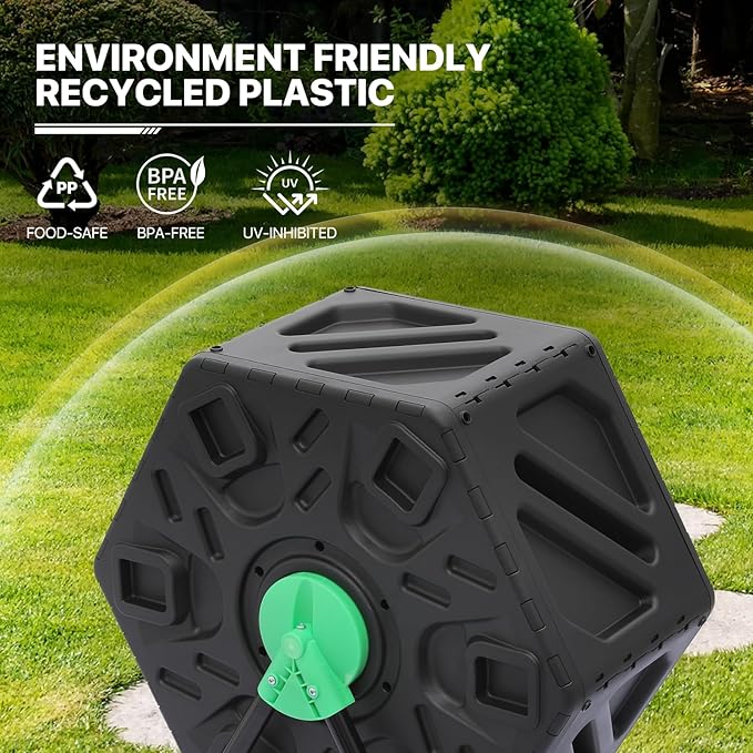 MoNiBloom 17 Gallon Single Compost Tumbler, BPA Free Outdoor Light Weight Compost Bin w/Sliding Door, All-Season Fast Working Rotating Chamber Composters for Garden Patio