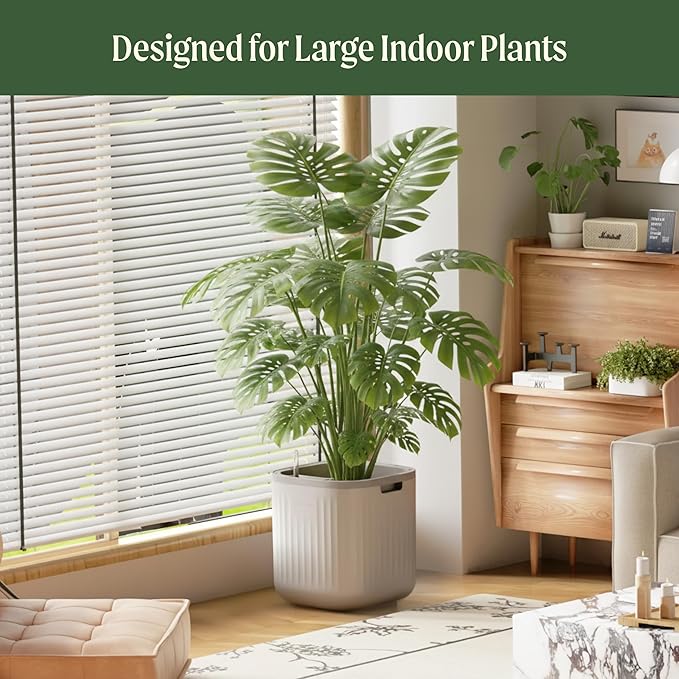 15 Inch Self-Watering Planter for Indoor Plants – Large Modern Plant Pot with Built-In Water Reservoir, Ideal for Monstera, Fiddle Leaf Fig, Palms & Peace Lily, Without Trellis, Twin Pack, Fog Gray