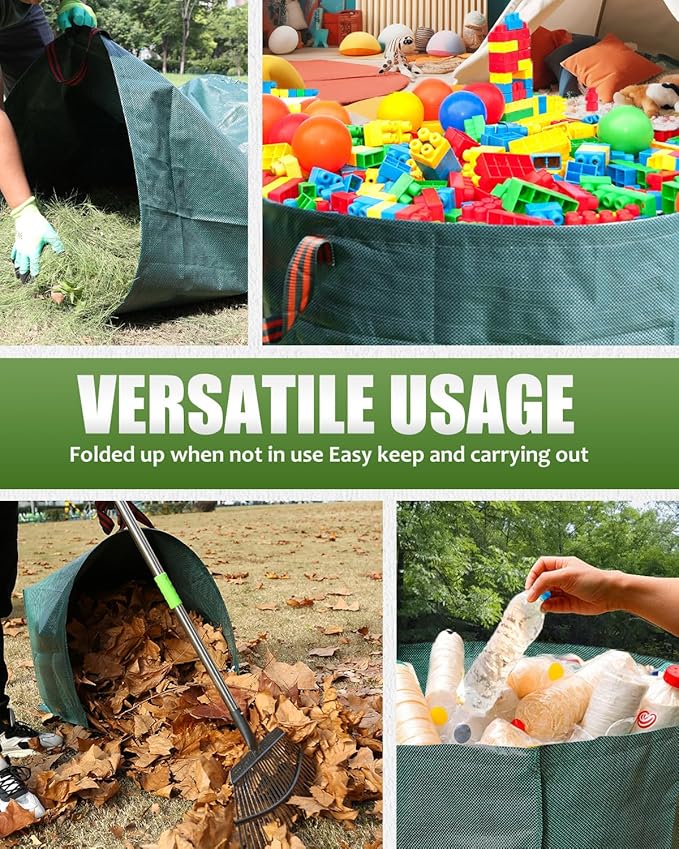 Joyhalo Reusable Yard Waste Bags, 2 Pack 50 Gallon Dustpan-Type Garden Bag for Collecting Leaves Garss Clippings, Heavy Duty lawn and leaf bags, Garden Waste Container for Clean Up Outdoor Debris