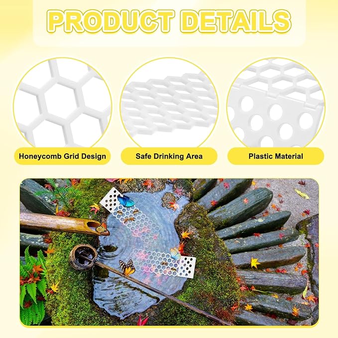 4-Pack Floating Bee Island, 18x6cm/7.09x2.36 Inch Plastic Floating Bee Watering Station for Feeding/Butterfly Bath/Outdoor Garden Decor [White]