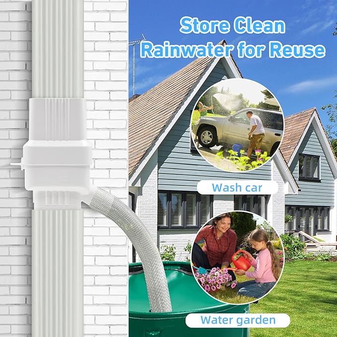 2Set Rainwater Collection System,Downspout Diverter with Adjustable Collection Capacity, UV-Resistant Rain Barrel Diverter Kit RainWater Catching(2 * 3, White 2set)