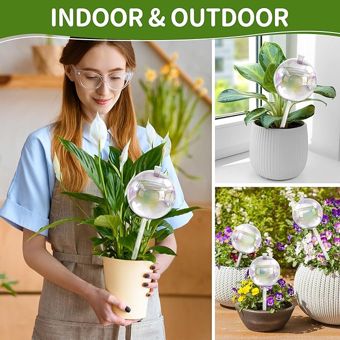 17 oz Up 2 Weeks Extra Large Plant Watering Globes, Self Watering Planter Insert, Iridescent Glass Self Watering Globes, Vacation Plant Watering Devices, Automatic Watering Bulbs (Large 4-Pack)