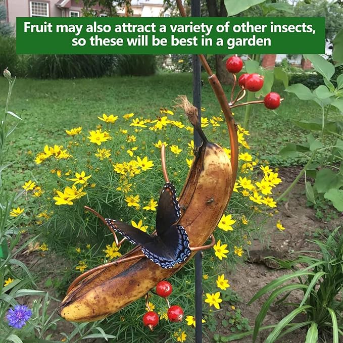 Butterfly Feeders Butterfly Hummingbird Feeder for Outdoor,Mini Hanging Butterfly Banana Feeder, Copper Vine Sturdy Banana Holder, Attract Butterflies, Bees and Birds to Your Garden (2)