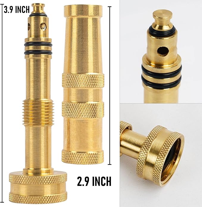 Hourleey Adjustable Twist Hose Nozzle, 4" Heavy-Duty Brass Hose Nozzle with 8 Garden Hose Rubber Washers (4 Pack)