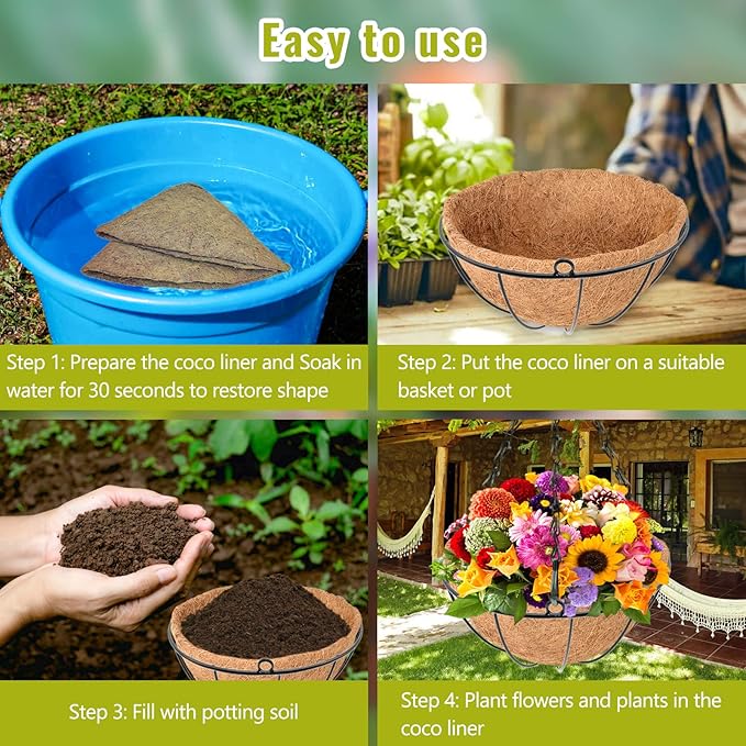 Legigo 3 Pack 10 Inch Hanging Basket Coco Liners Replacement, 100% Natural Round Coconut Coco Fiber Planter Basket Liners for Hanging Basket Flowers/Vegetables