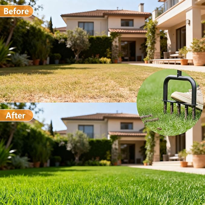 Manual Core Lawn Aerator Tool - Yard Lawn Grass Aerators with 5 Hollow Tine, Garden Soil Loosener Tools for Improved Lawn Health