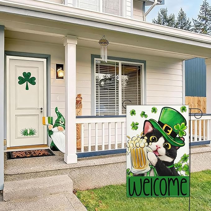 Happy St Patricks Day Garden Flag St Patrick's Day Yard Sign Garden Flags for Outside 12x18 Double Sided Shamrock Lucky Irish Blessing Signs Outdoor Decorations