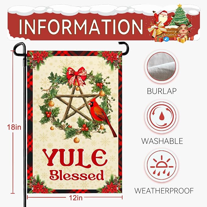 Yule Blessed Garden Flag 12 X 18 Inch Double Sided Pagan Winter Solstice Outdoor Decorations Welcome Flag Yule Christmas Yard Flag Sign for Outside Garden Yard Decor