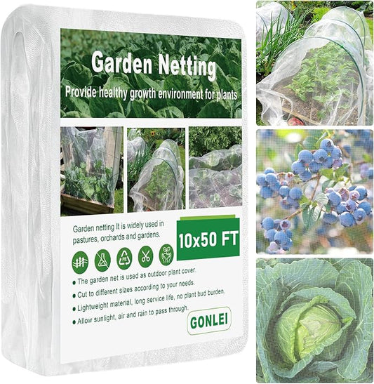 GonLei Garden Netting 10 X 50 FT Ultra Fine Netting for Garden Protection,Garden Netting for Raised Beds,Mosquito Net for Blueberry Shrubs Vegetables Fruits Flowers Crops Pest Barrier