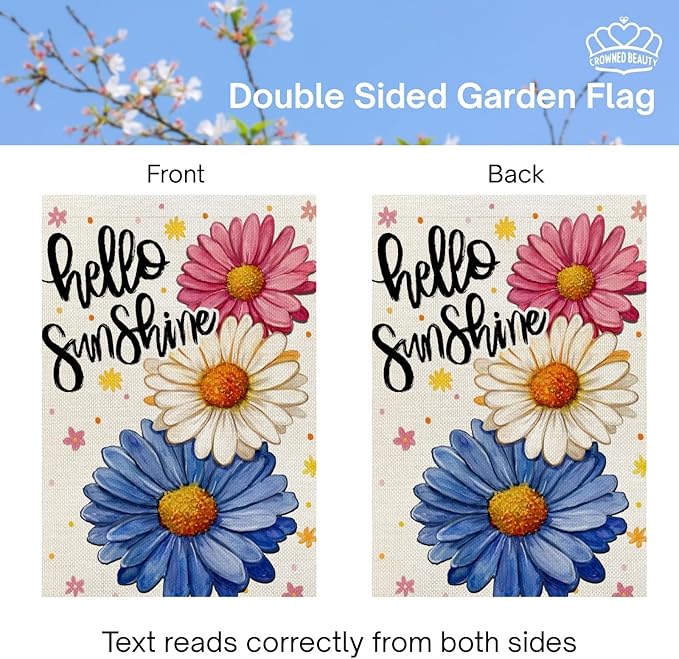 CROWNED BEAUTY Spring Garden Flag Daisy Welcome 12x18 Inch Double Sided Small Seasonal Holiday Floral Farmhouse Decoration for Outdoor Lawn Yard