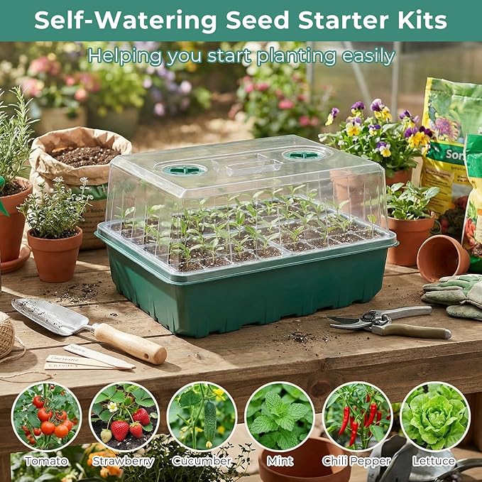 Self-Watering Seed Starter Tray 2 Packs, 96 Cells Seed Starter Kit with Humidity Vented Domes and High Lid, Germination Kit for Indoor Greenhouse Seed Starter