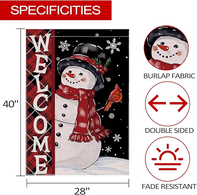 Christmas Snowman House Flag, Christmas Decor Snowman Flag 28x40 Double Sided Winter, Xmas Flags Signs Home Decorations Rustic Welcome Outdoor Farmhouse Xmas
