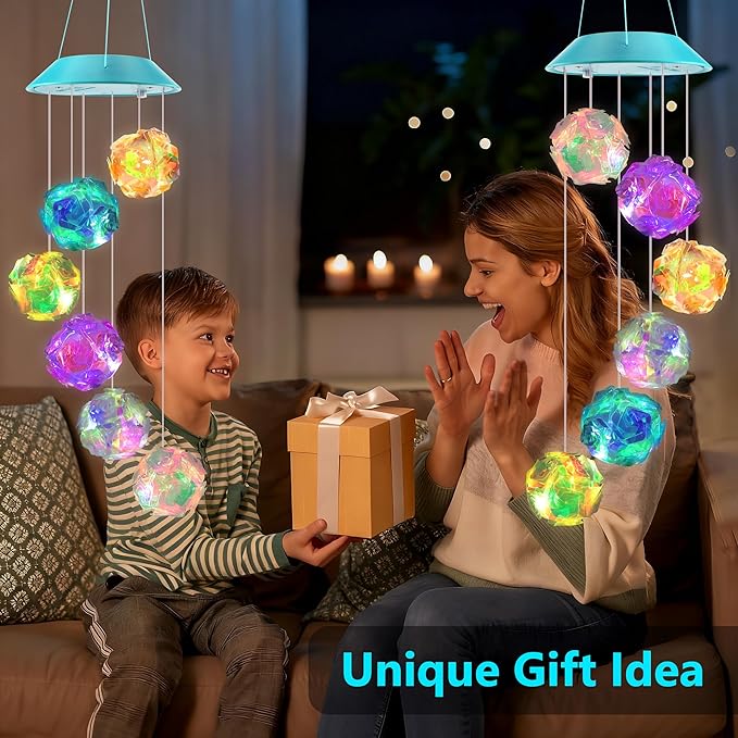 Solar Wind Chime,Color Changing Colorful Ball Wind Chimes, LED Decorative Mobile, Gifts for Mom Grandma,Waterproof Outdoor Solar Lights for Garden, Patio, Yard, Window, Outdoor Decorations