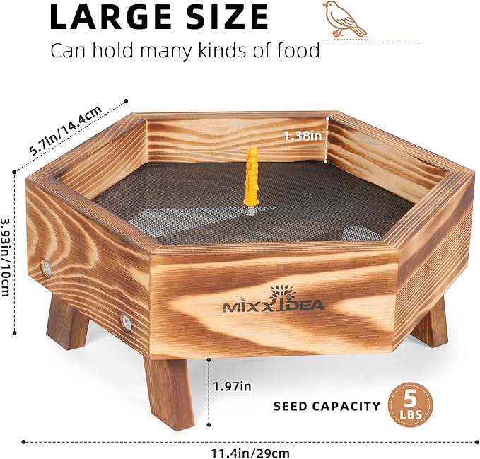 MIXXIDEA Ground Bird Feeder for Outdoors, Wooden Mesh Seed Tray for Bird Feeders, Great Attracting Garden Yard Decoration for Wild Birds Squirrels Chicken Dove, Brown