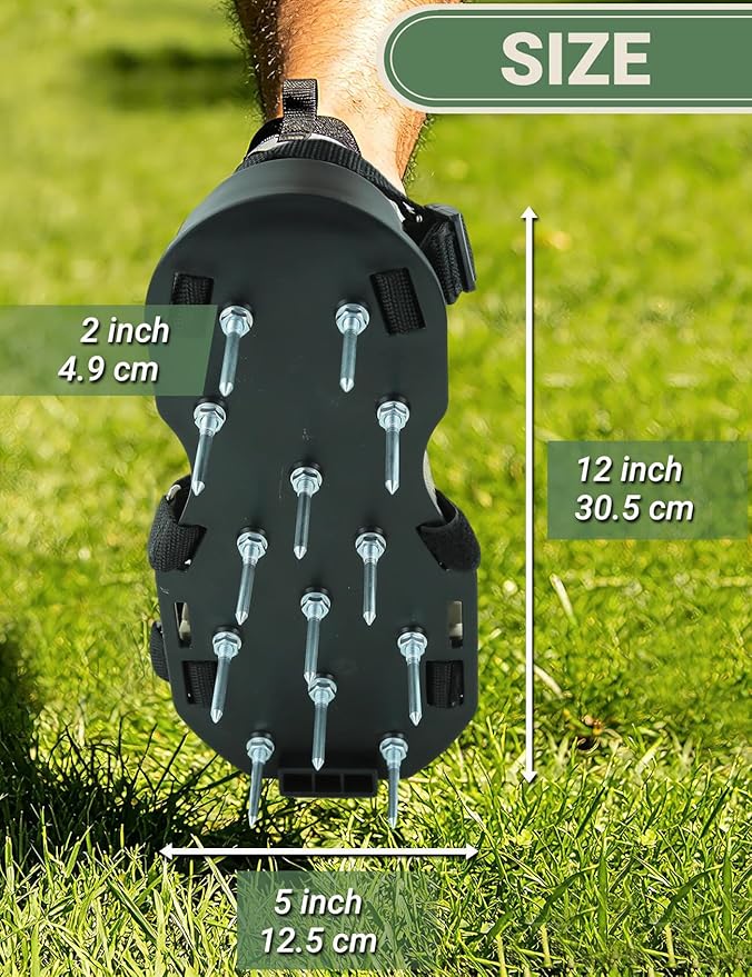 Lawn Aerator Shoes with Hook & Loop Straps for Effectively Aerating Lawn Soil, One Size Fits All Free-Installation Heavy Duty Spiked Sandals Shoes for Yard Grass Garden Black