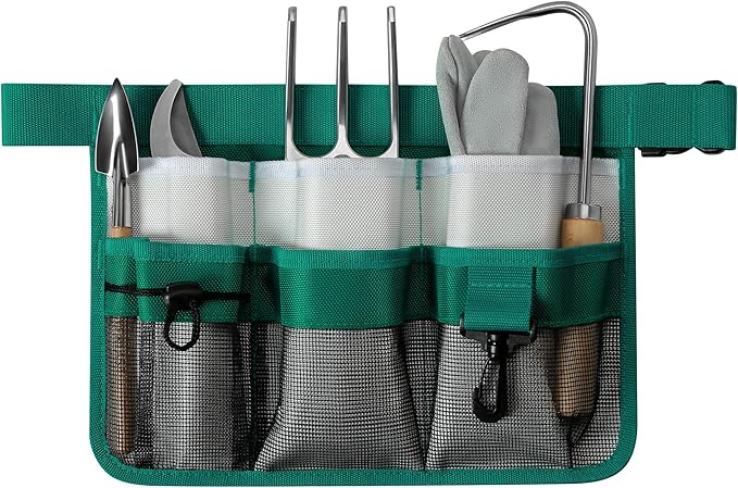 Garden Apron for Women, Adjustable Tool Belt with 8 Pockets - Heavy Duty Oxford Work Belt for Gardening, Construction (Green)