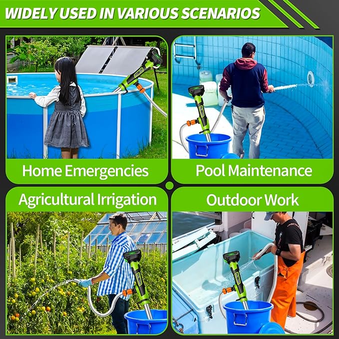 Cordless Stick Water Transfer Pump, Battery Powered Portable Stick Utility Pump with 2x2000mAh 21V Battery，720GPH, 33FT Head，3/4" Outlet for Gardens, Ponds, Boats, RVs, Underground Garages