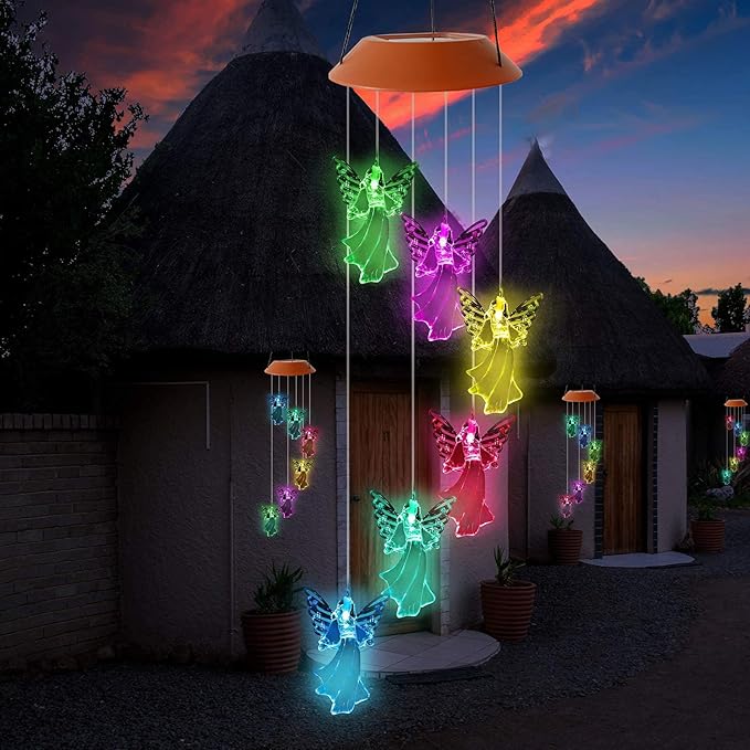 Angel Solar Wind Chimes, Color Changing Wind Chime Light Outside Birthday Gifts for Mom Grandma Solar Powered Garden Light Moms Best Gifts Memorial Wind Chimes Outdoor Decor