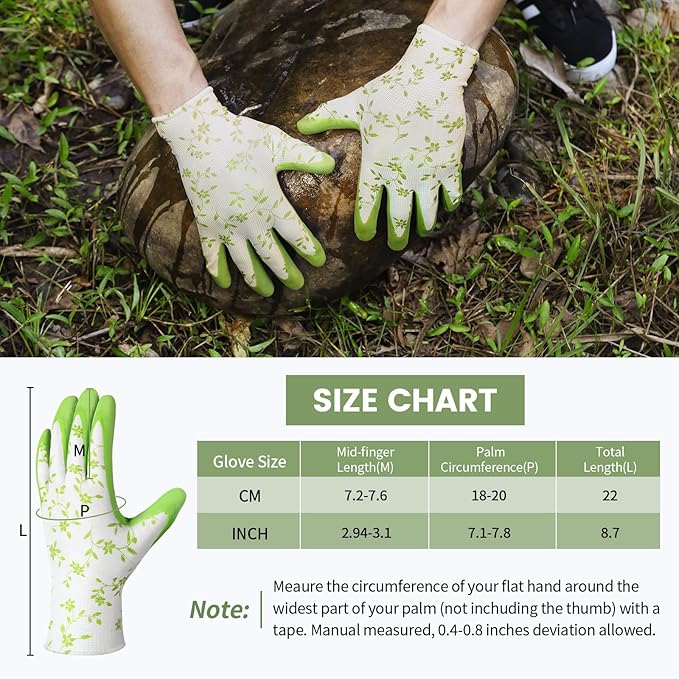 Pleneal Gardening Gloves for Women Men - 6/3 Pairs Garden Gloves with Grip, Latex Coated Working Glove, Medium Size
