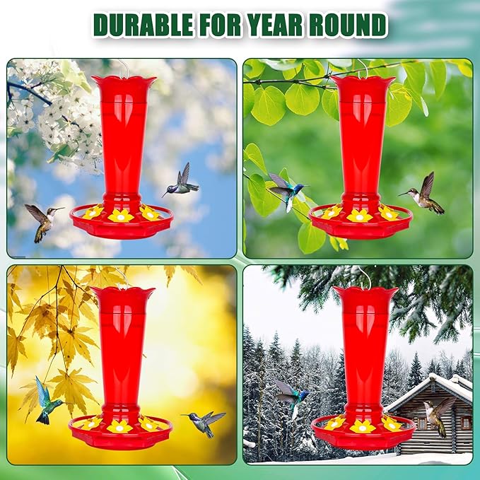 FEED GARDEN 10oz Plastic Hummingbird Feeders for Outdoors - 2 Pack Red, Ant & Bee Proof, 6 Feeding Ports, Easy Clean Red Nectar Feeders for Outside Hanging, Gifts for Christmas, Mom