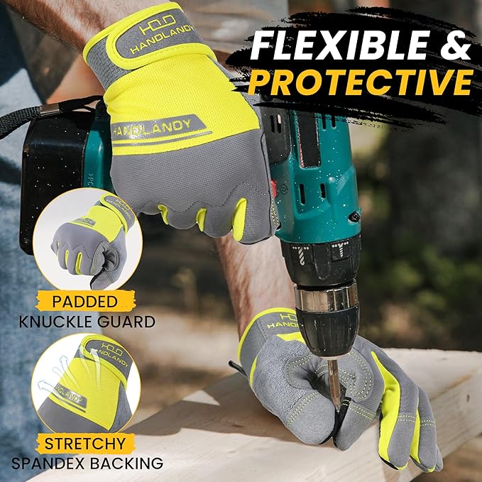 HANDLANDY Work Gloves for Men & Women, Utility Mechanic Working Gloves Touch Screen, Flexible Gardening Gloves for Yard