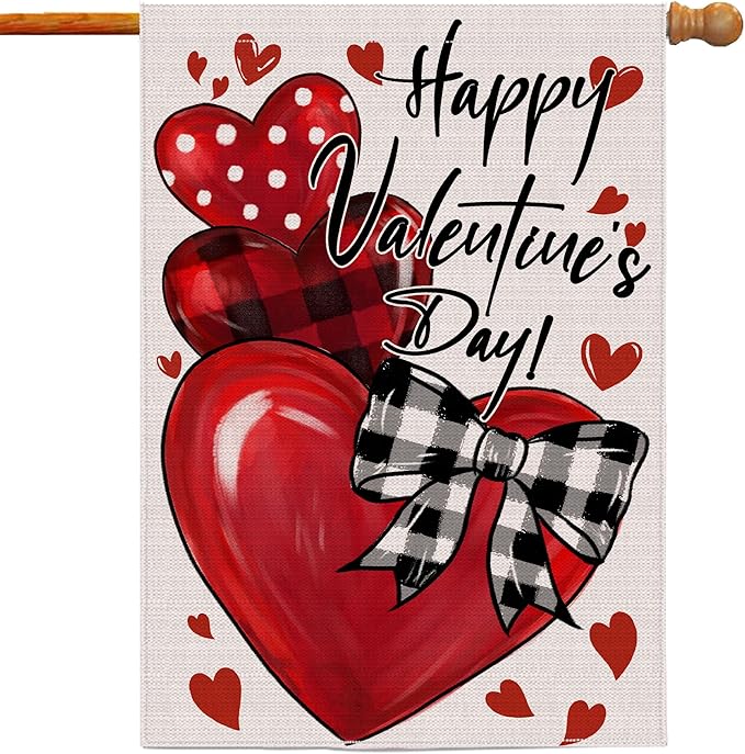 Happy Valentines Day Garden Flag 28x40 Inch Double Sided Outside, Love Hearts Valentine Decorations Burlap House Flags Rustic Anniversary Yard Welcome Outdoor Farmhouse